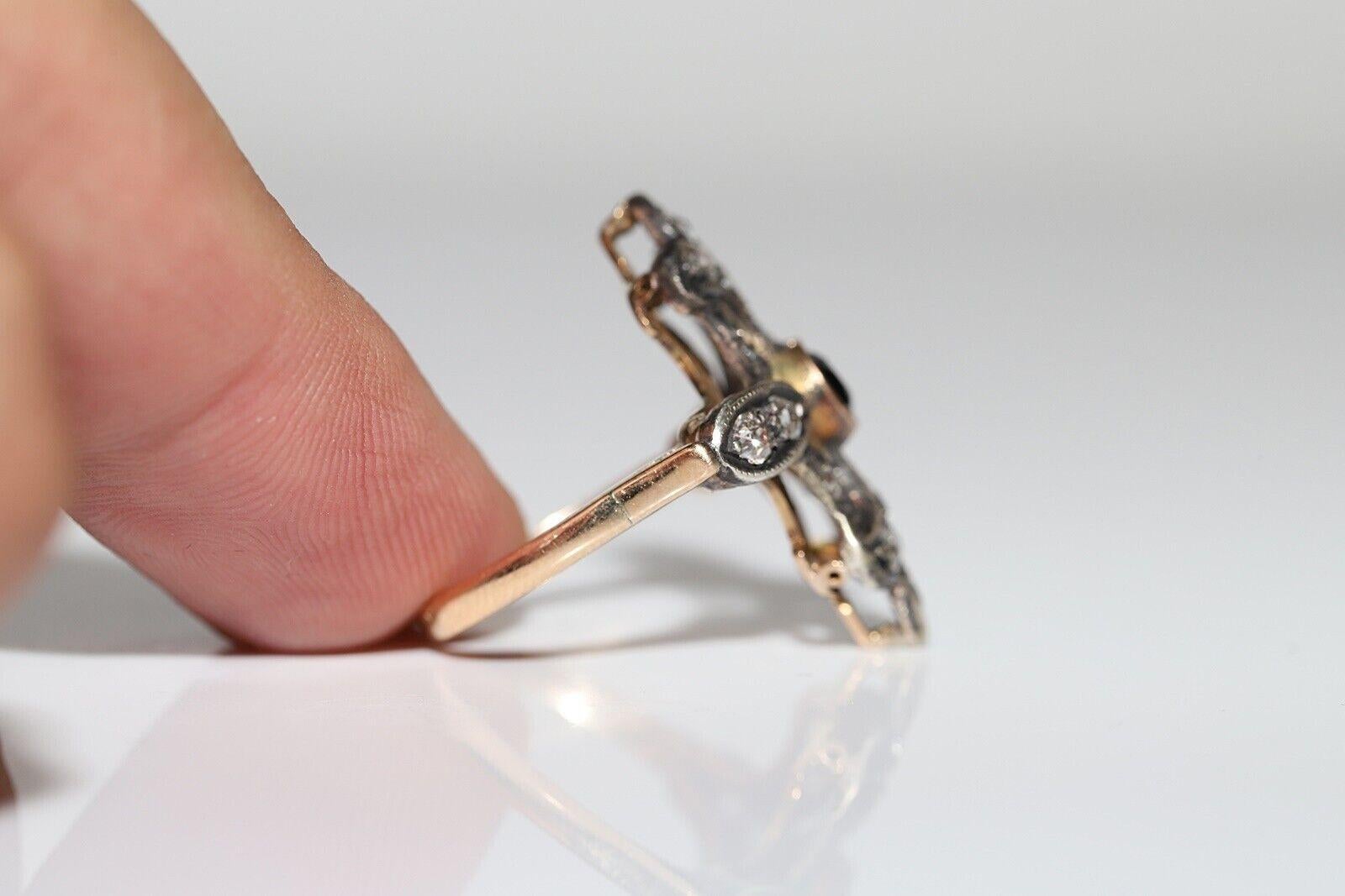 Bague ancienne datant des années 1920, or 14 carats, argent, diamant naturel et saphir en vente 1