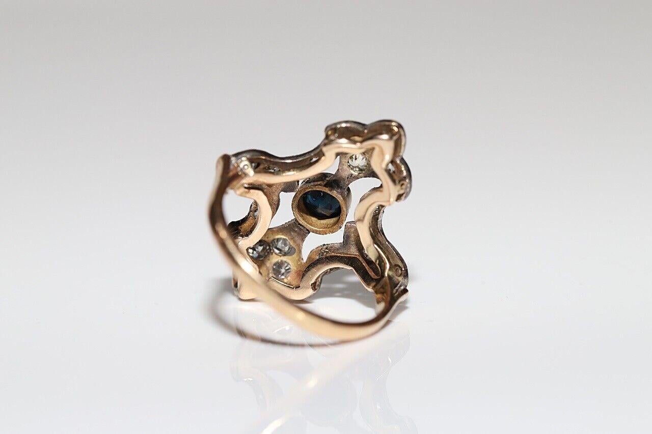Bague ancienne datant des années 1920, or 14 carats, argent, diamant naturel et saphir en vente 2