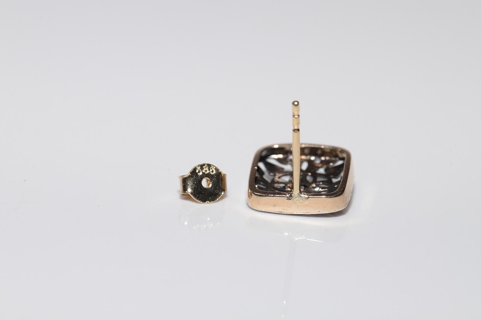 Antique Circa 1920s 14k Gold Top Silver Natural Diamond Decorated Earring For Sale 6
