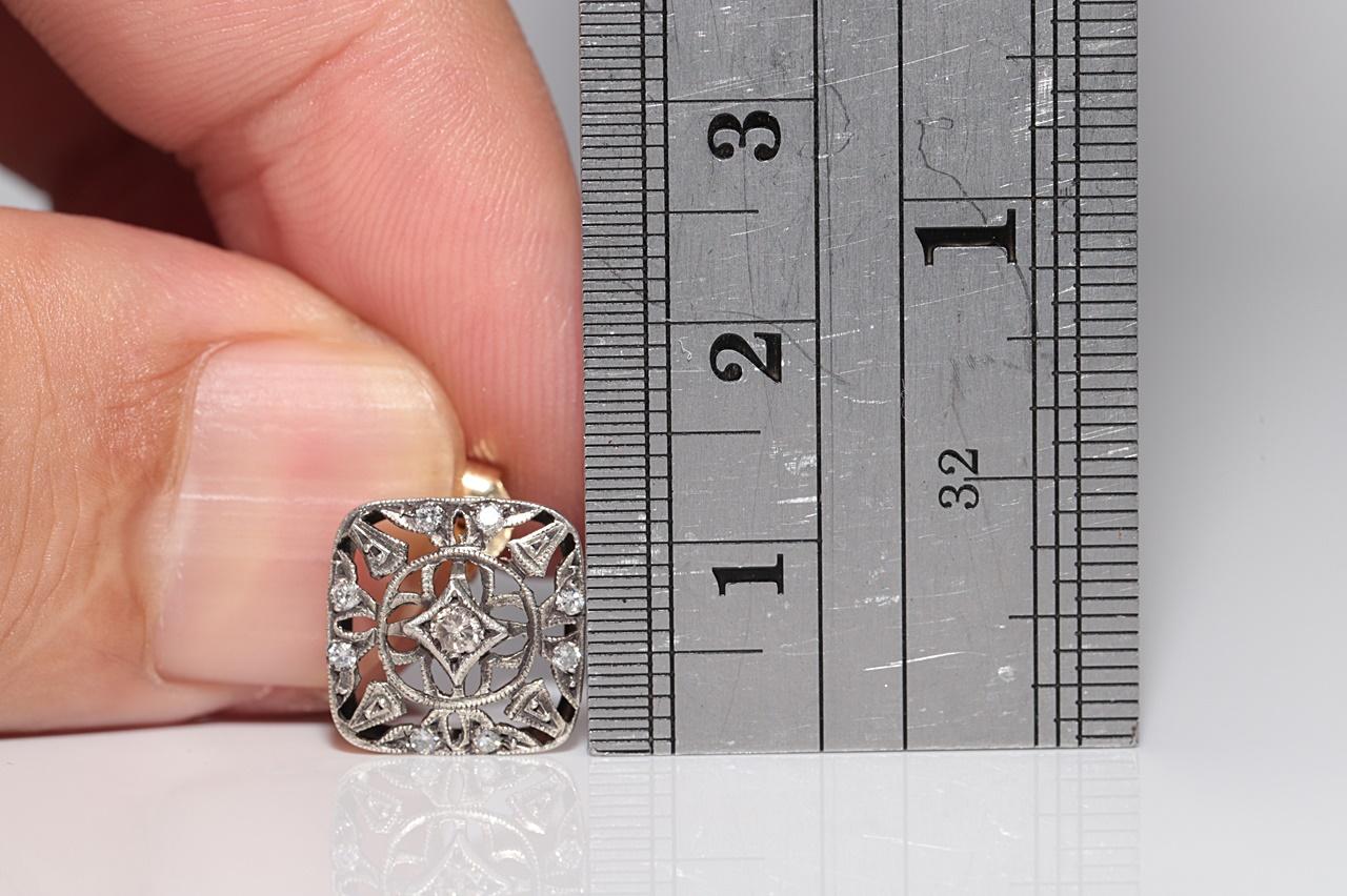 Brilliant Cut Antique Circa 1920s 14k Gold Top Silver Natural Diamond Decorated Earring For Sale