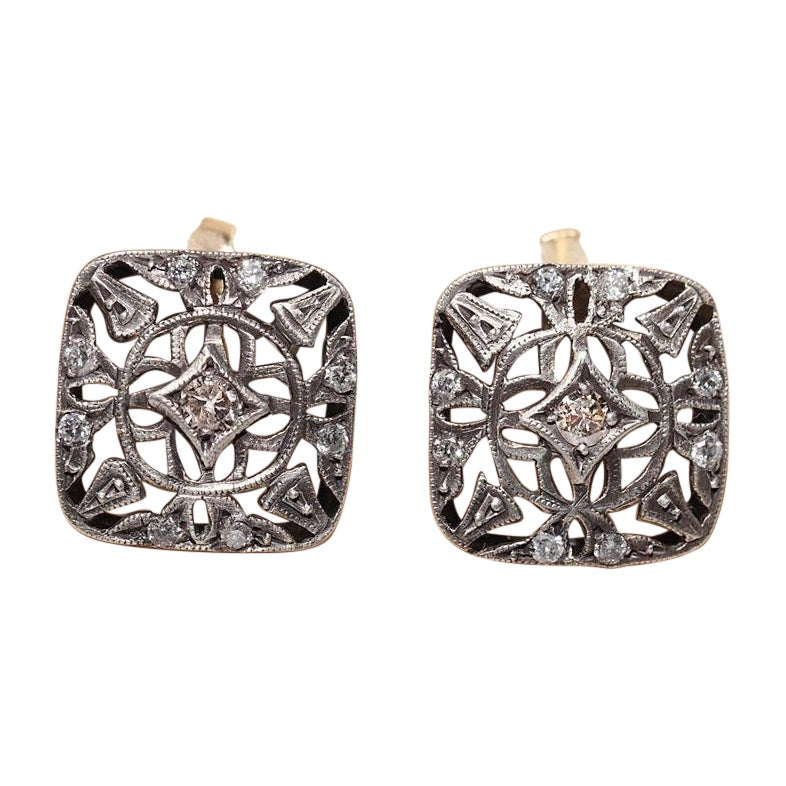 Antico Orecchino decorato con diamanti naturali in oro 14k, anni
20, A. Silver