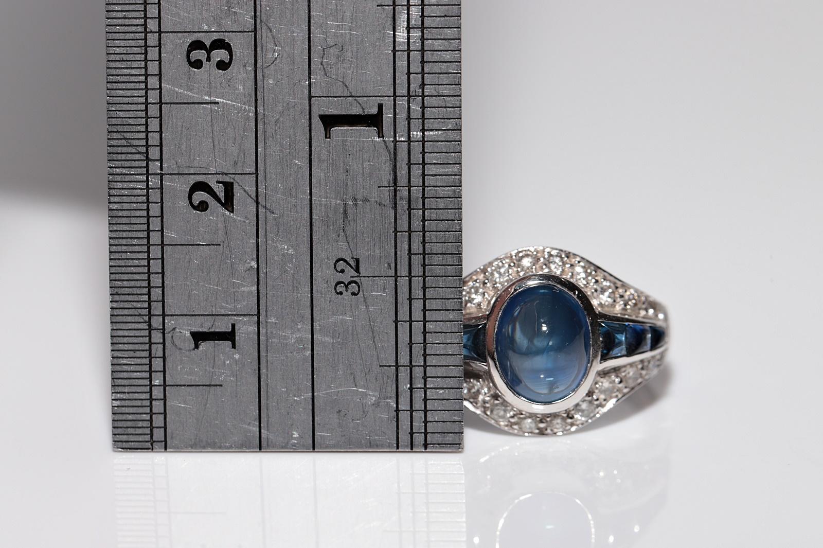 Anello antico CIRCA 1920 in oro 18k Art Deco con diamante naturale e zaffiro cabochon in vendita 7