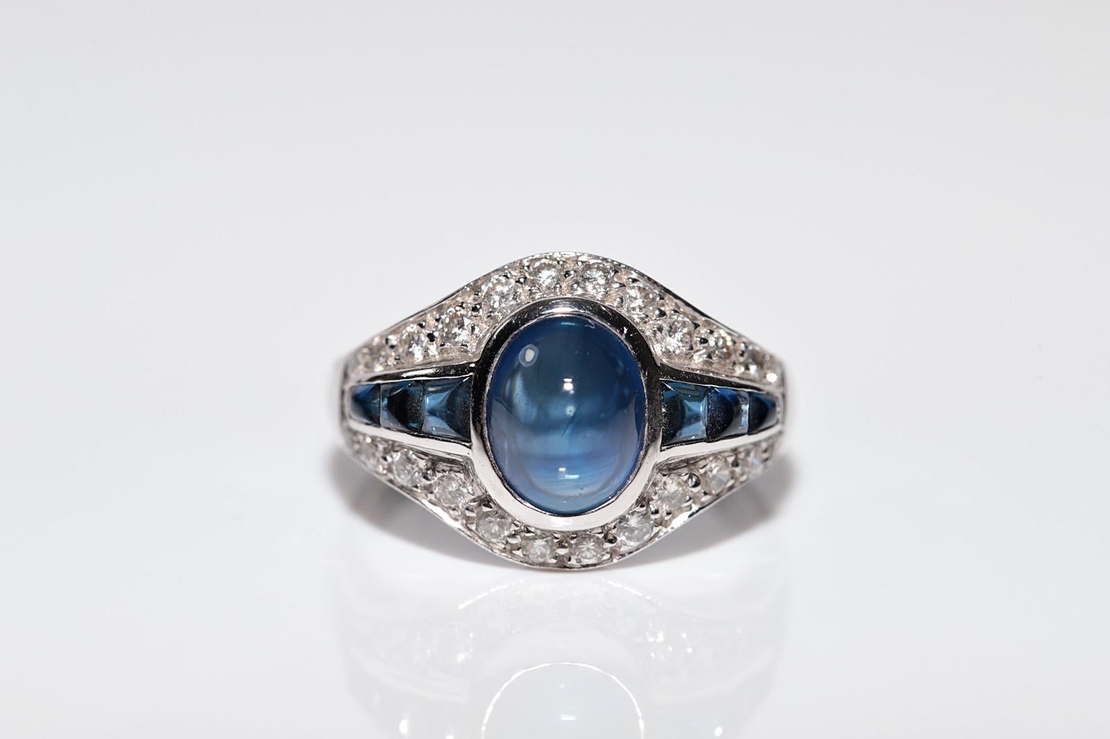 Taglio brillante Anello antico CIRCA 1920 in oro 18k Art Deco con diamante naturale e zaffiro cabochon in vendita