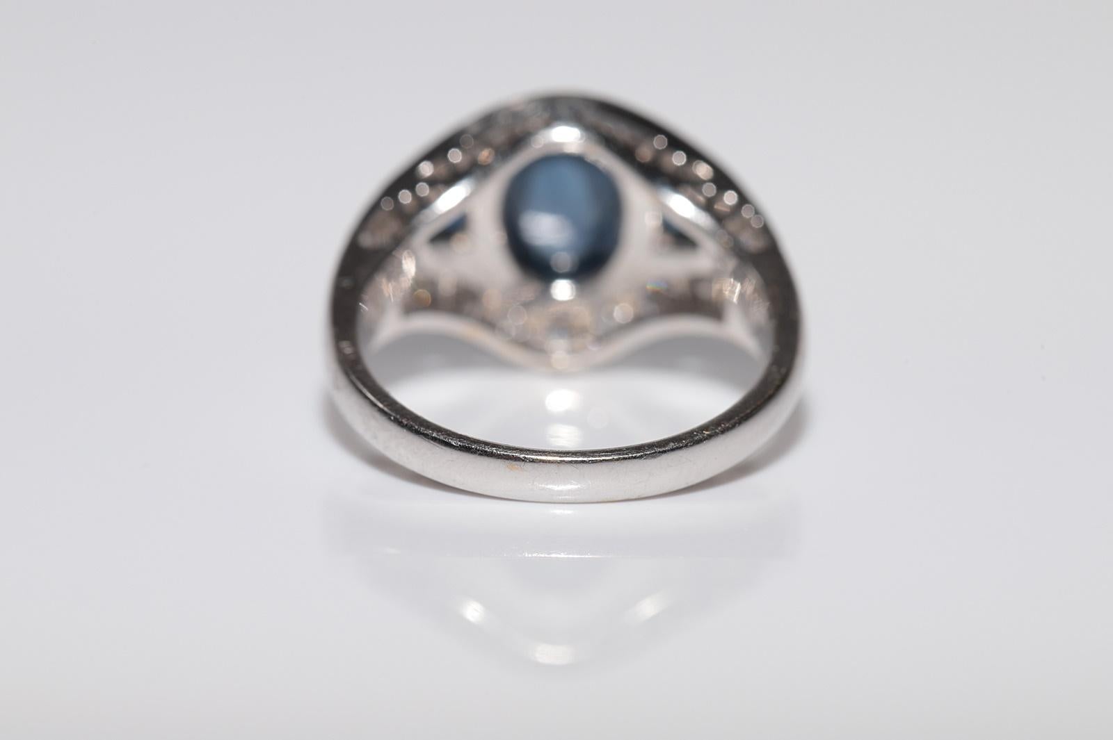 Anello antico CIRCA 1920 in oro 18k Art Deco con diamante naturale e zaffiro cabochon in vendita 3
