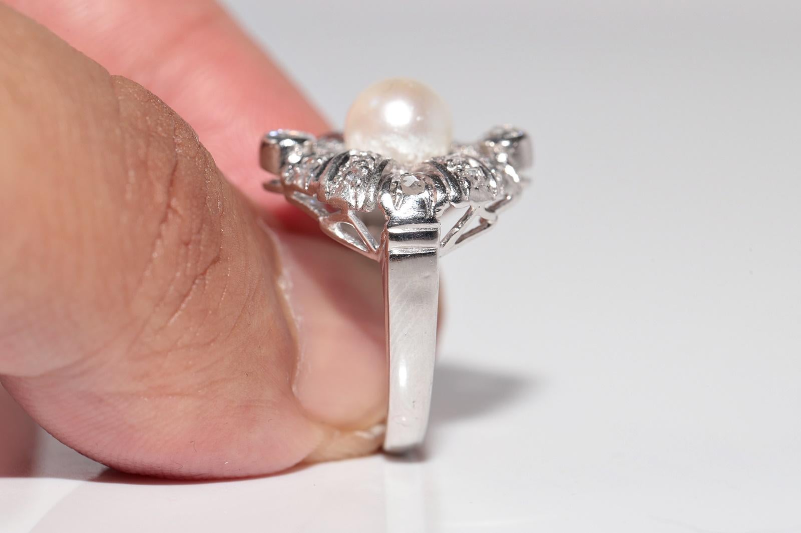 Anello antico CIRCA 1920 in oro 18k Art Decor con diamanti naturali e perle in vendita 10