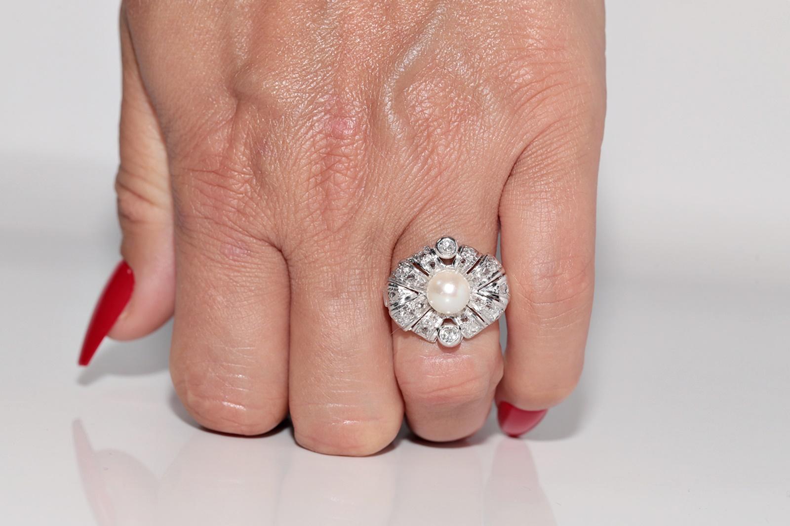 Rose Cut Antique Circa 1920s 18k Gold Art Deco Natural Diamond And Pearl Decorated Ring For Sale