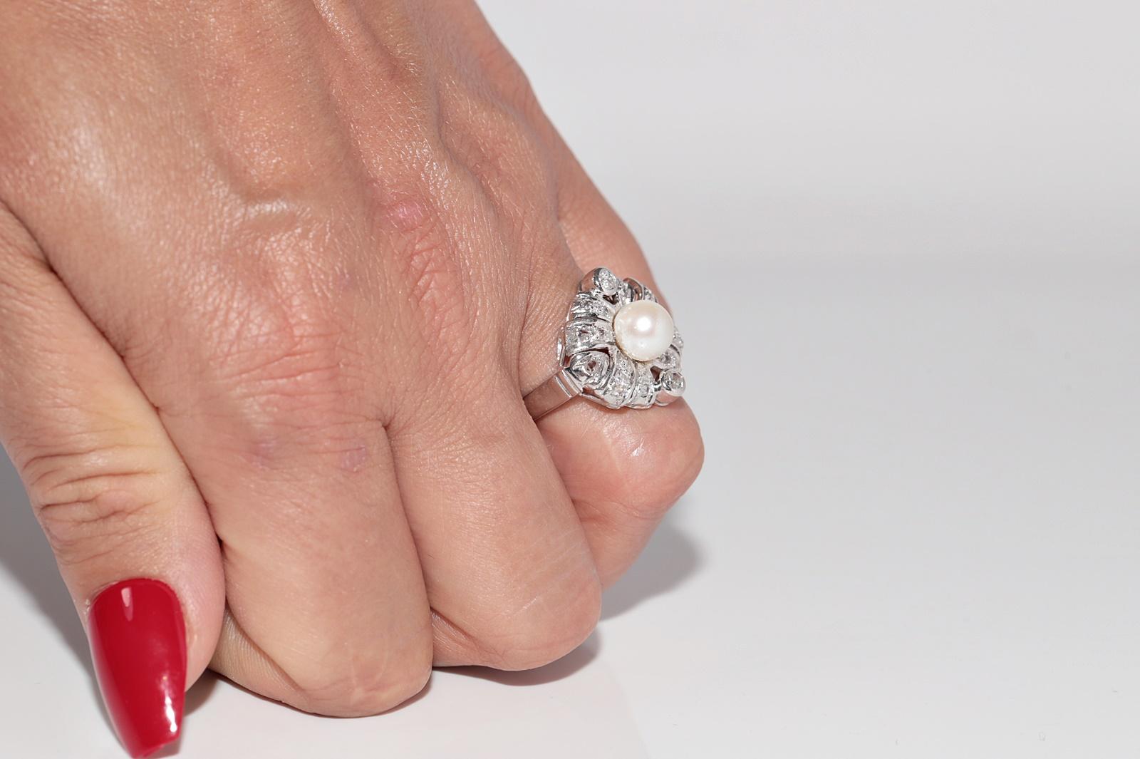 Anello antico CIRCA 1920 in oro 18k Art Decor con diamanti naturali e perle In condizioni buone in vendita a Fatih/İstanbul, 34