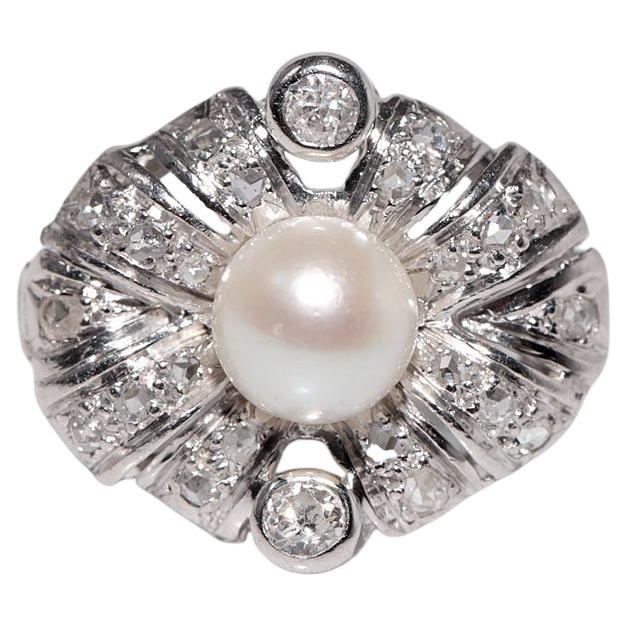 Antique Circa 1920s 18k Gold Art Deco Natural Diamond And Pearl Decorated Ring For Sale