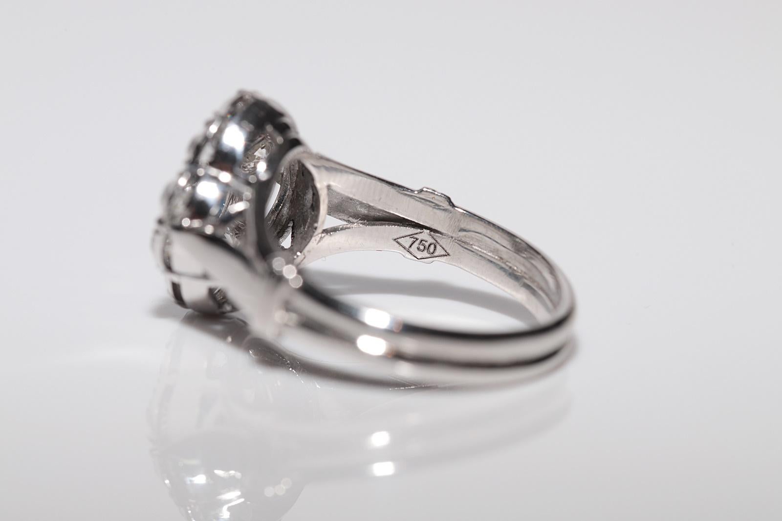 Bague ancienne en or 18k Circa 1920 Art Deco diamant naturel et saphir Navette en vente 4