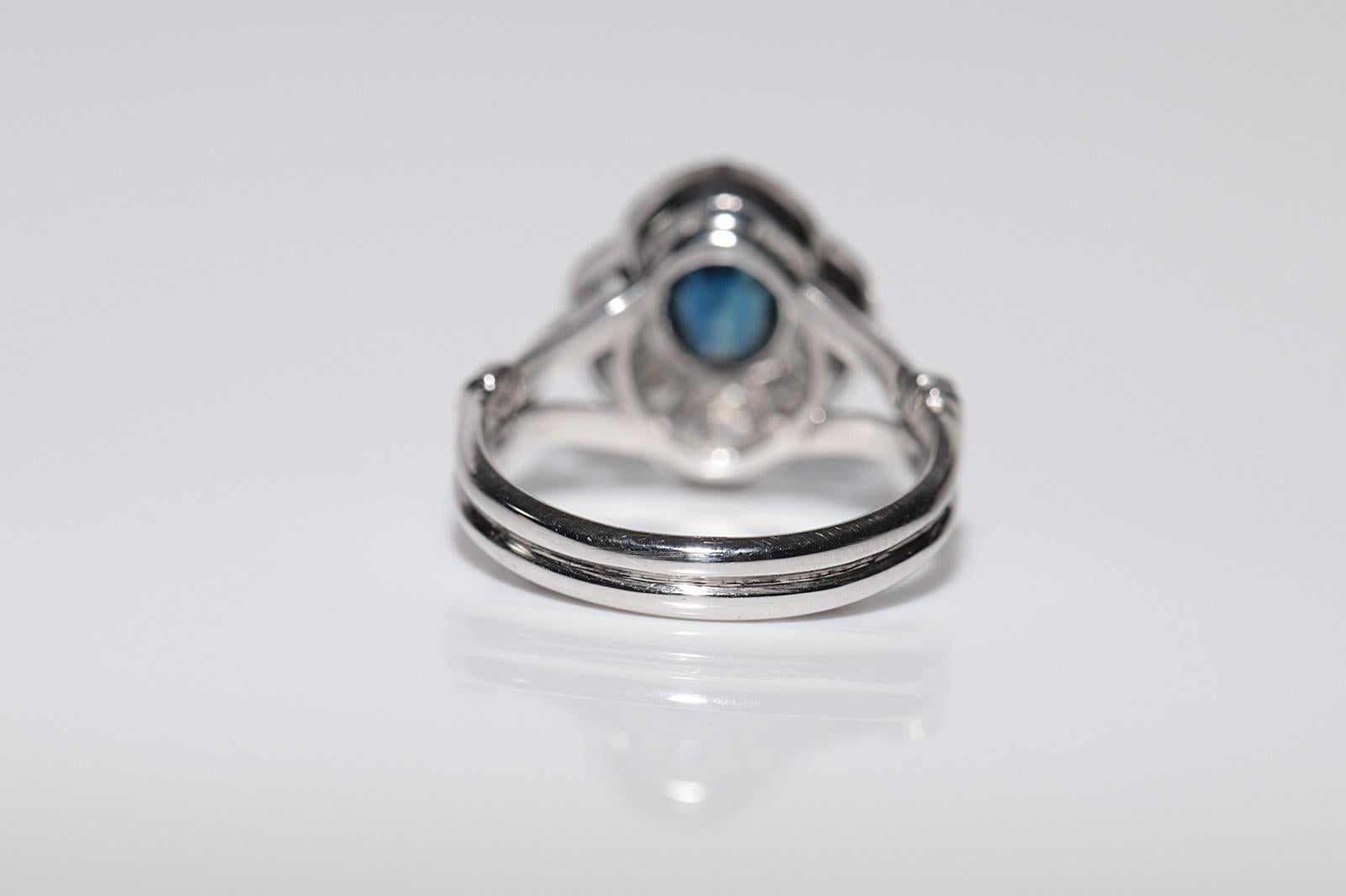 Bague ancienne en or 18k Circa 1920 Art Deco diamant naturel et saphir Navette en vente 3