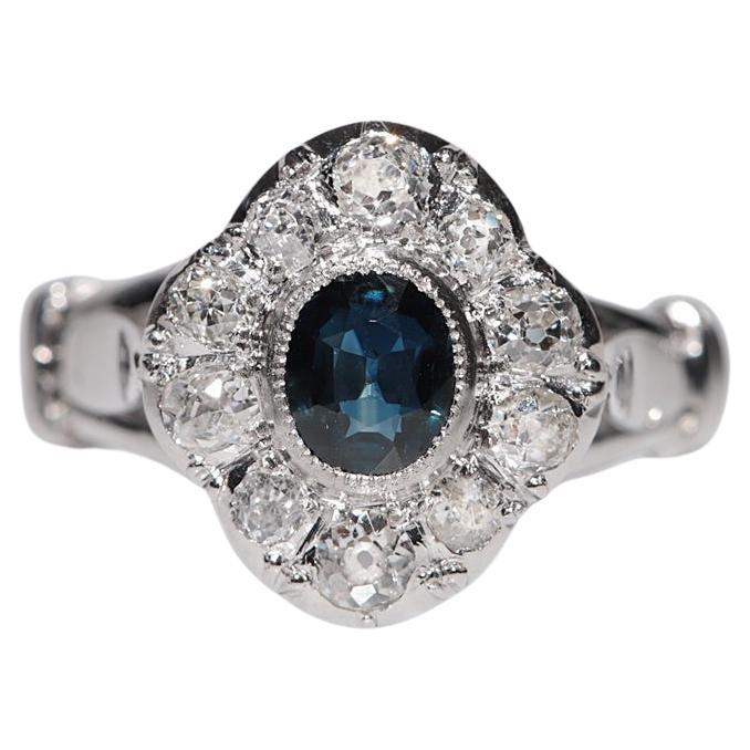 Antique Circa 1920s 18k Gold Art Deco Natural Diamond And Sapphire Navette Ring