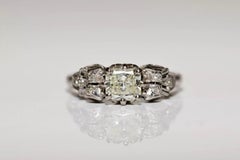 Antique Circa 1920s 18k Gold Art Deco Natural Diamond Decorated Solitaire Ring