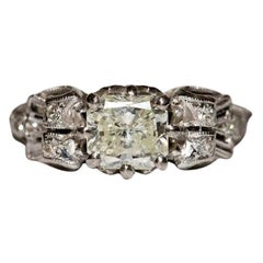 Antique Circa 1920s 18k Gold Art Deco Natural Diamond Decorated Solitaire Ring