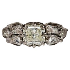 Antique Circa 1920s 18k Gold Art Deco Natural Diamond Decorated Solitaire Ring