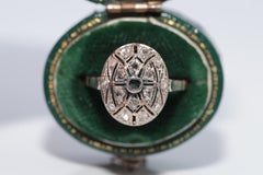 Antique Circa 1920s 18k Gold Art Deco Natural Rose Cut Diamond Decorated Ring