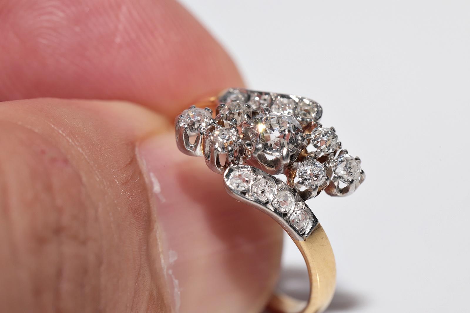 Antique Circa 1920s 18k Gold Handcrafted Natural Old Cut Diamond Decorated Ring For Sale 5