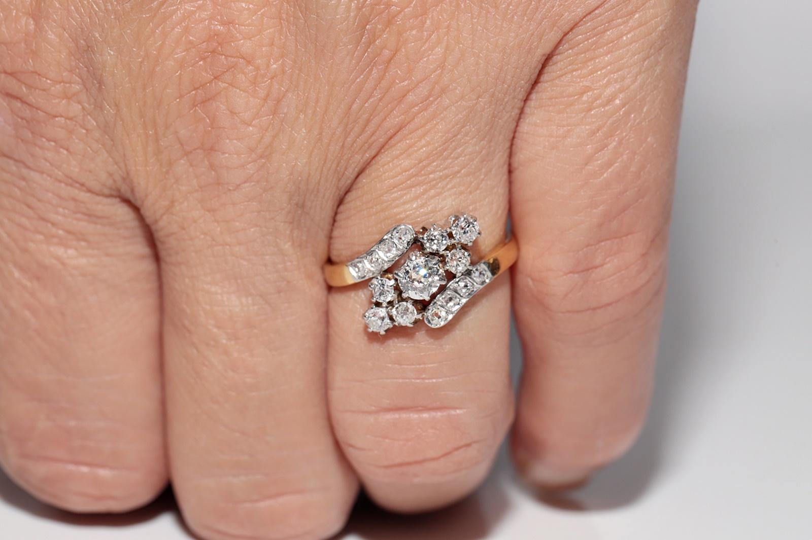 Antique Circa 1920s 18k Gold Handcrafted Natural Old Cut Diamond Decorated Ring For Sale 8