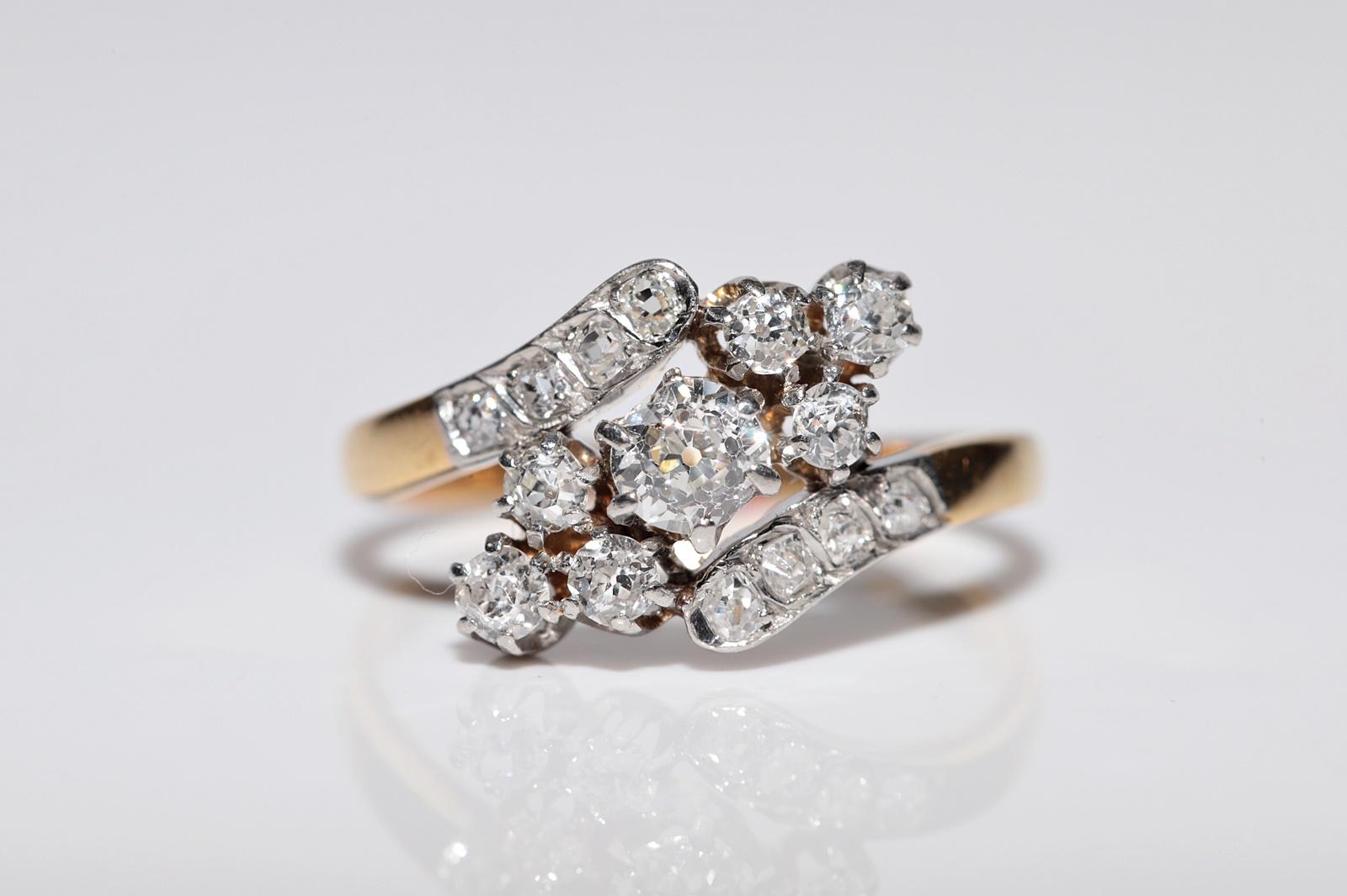 Old Mine Cut Antique Circa 1920s 18k Gold Handcrafted Natural Old Cut Diamond Decorated Ring For Sale