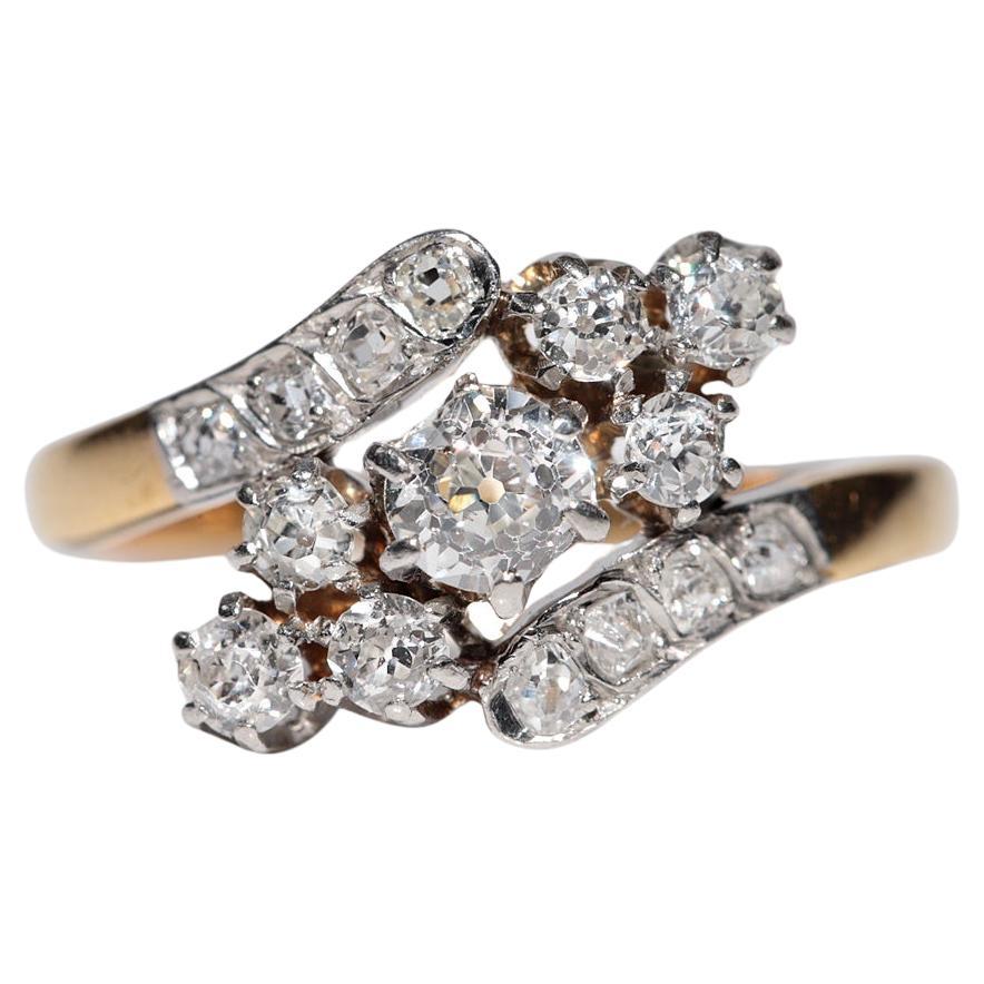 Antique Circa 1920s 18k Gold Handcrafted Natural Old Cut Diamond Decorated Ring For Sale