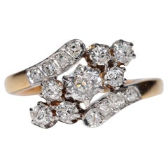 Antiker, handgefertigter, dekorativer Ring aus 18 Karat Gold mit natürlichem Diamanten im Altschliff, ca. 1920er Jahre
