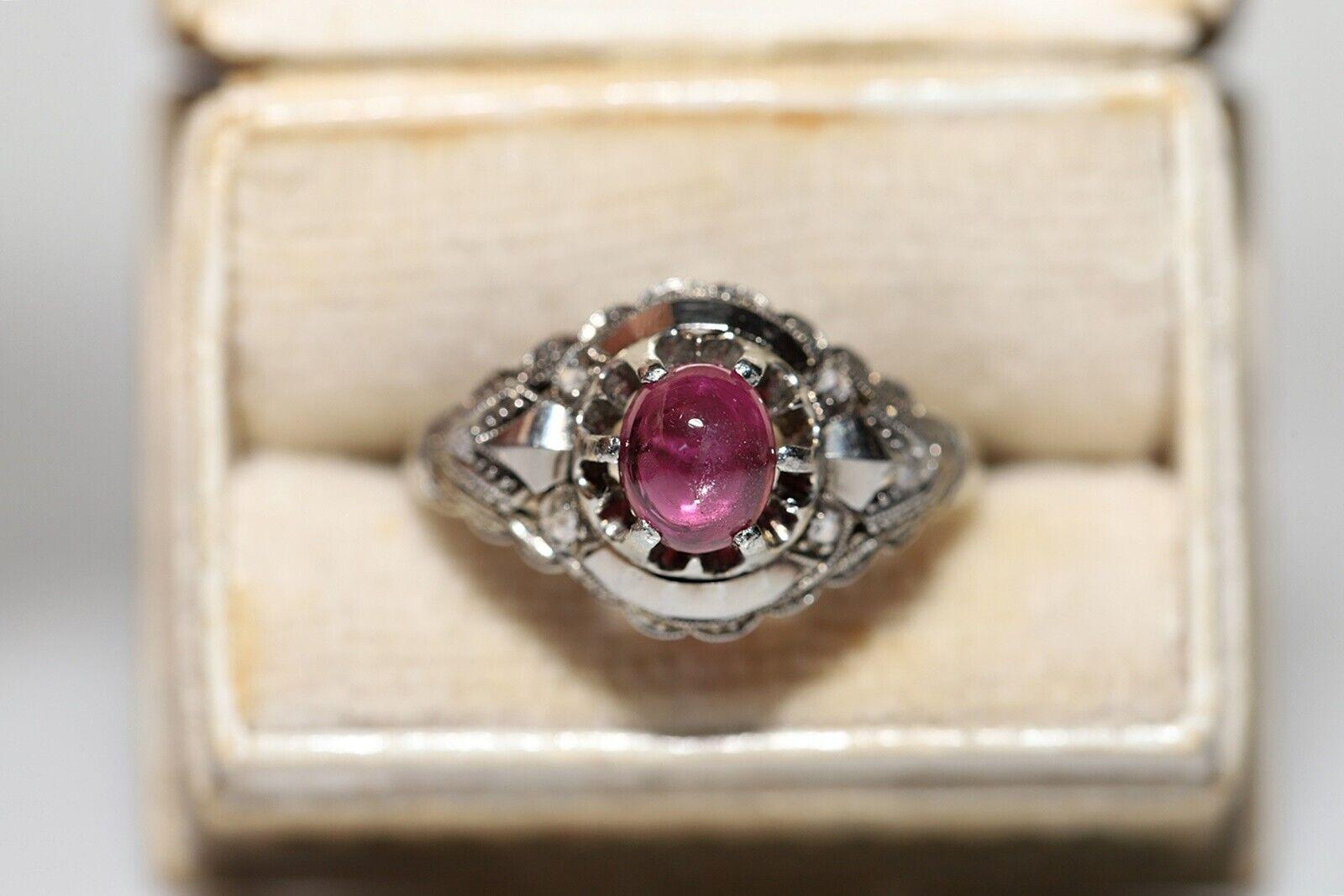Antique Circa 1920s 18k Gold Natural Cabochon Ruby And Rose Cut Diamond Ring For Sale 9