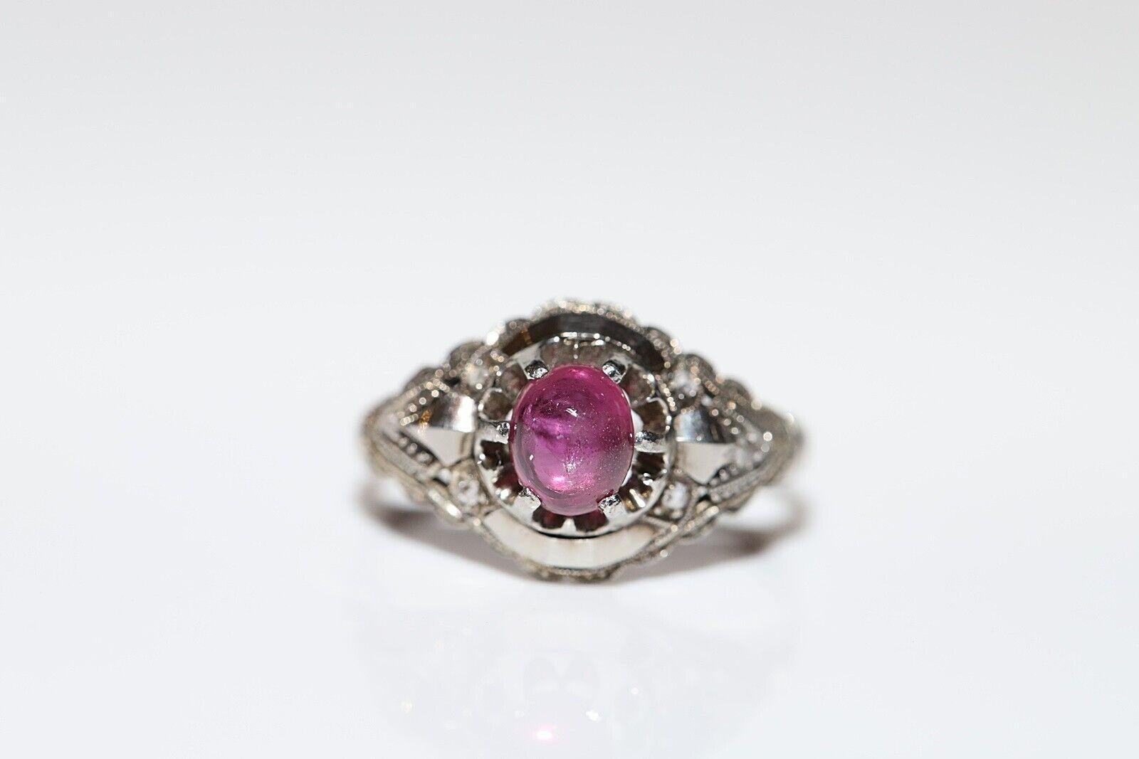 Antique Circa 1920s 18k Gold Natural Cabochon Ruby And Rose Cut Diamond Ring In Good Condition For Sale In Fatih/İstanbul, 34