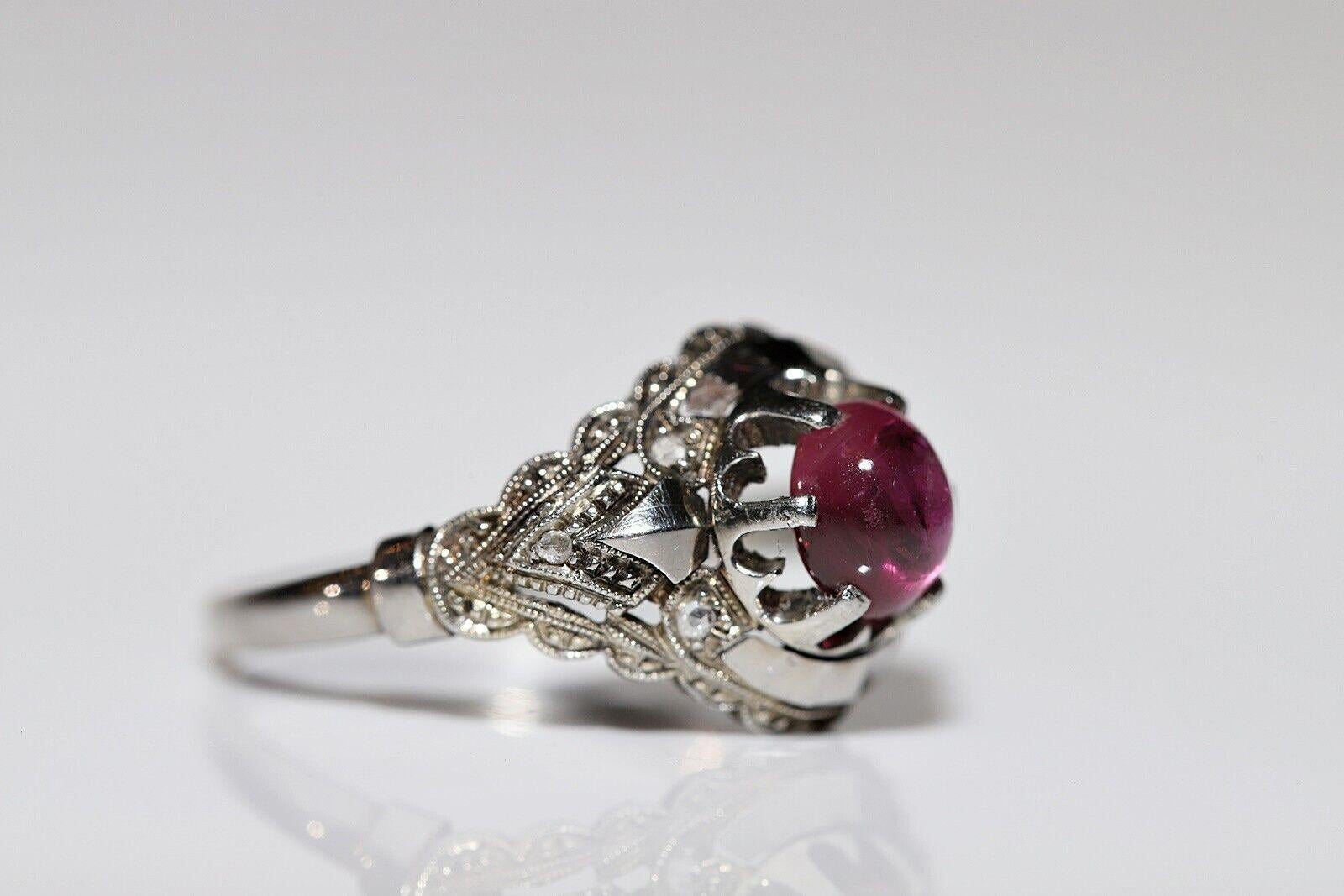 Bague ancienne des années 1920 en or 18 carats avec cabochon naturel de rubis et diamants taille rose Bon état - En vente à Fatih/İstanbul, 34