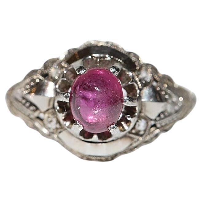 Antique Circa 1920s 18k Gold Natural Cabochon Ruby And Rose Cut Diamond Ring