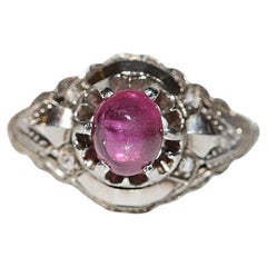 Antique Circa 1920s 18k Gold Natural Cabochon Ruby And Rose Cut Diamond Ring