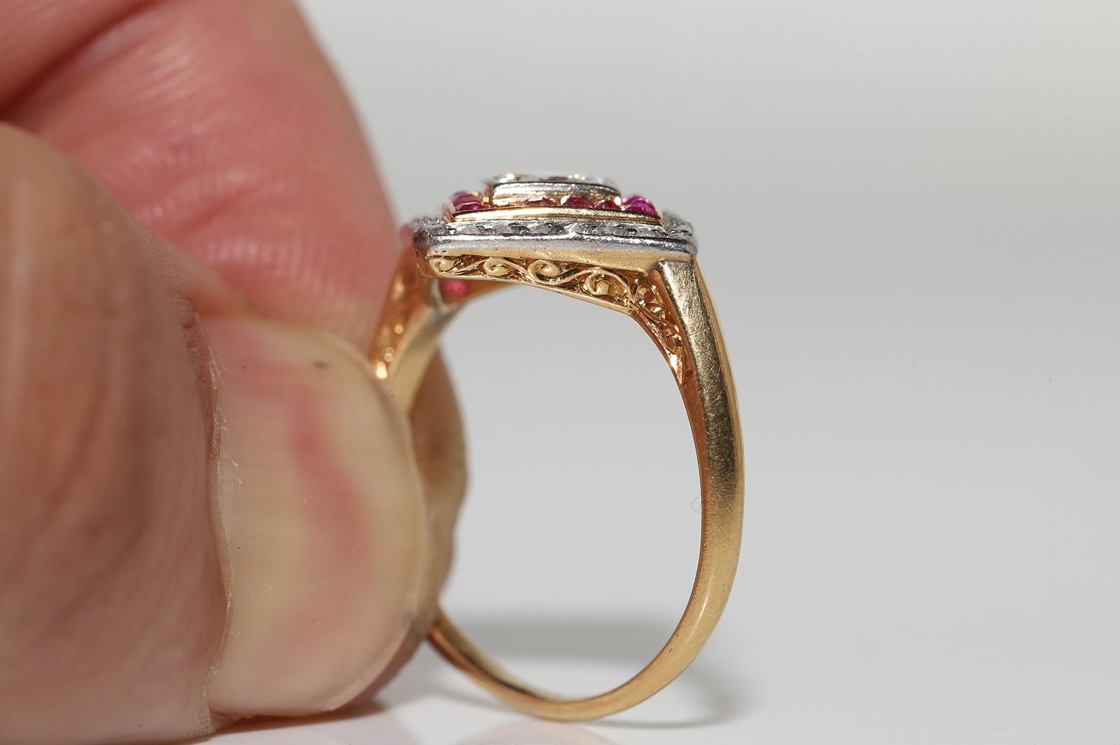 Antique Circa 1920s 18k Gold Natural Diamond And Caliber Ruby Ring For Sale 4