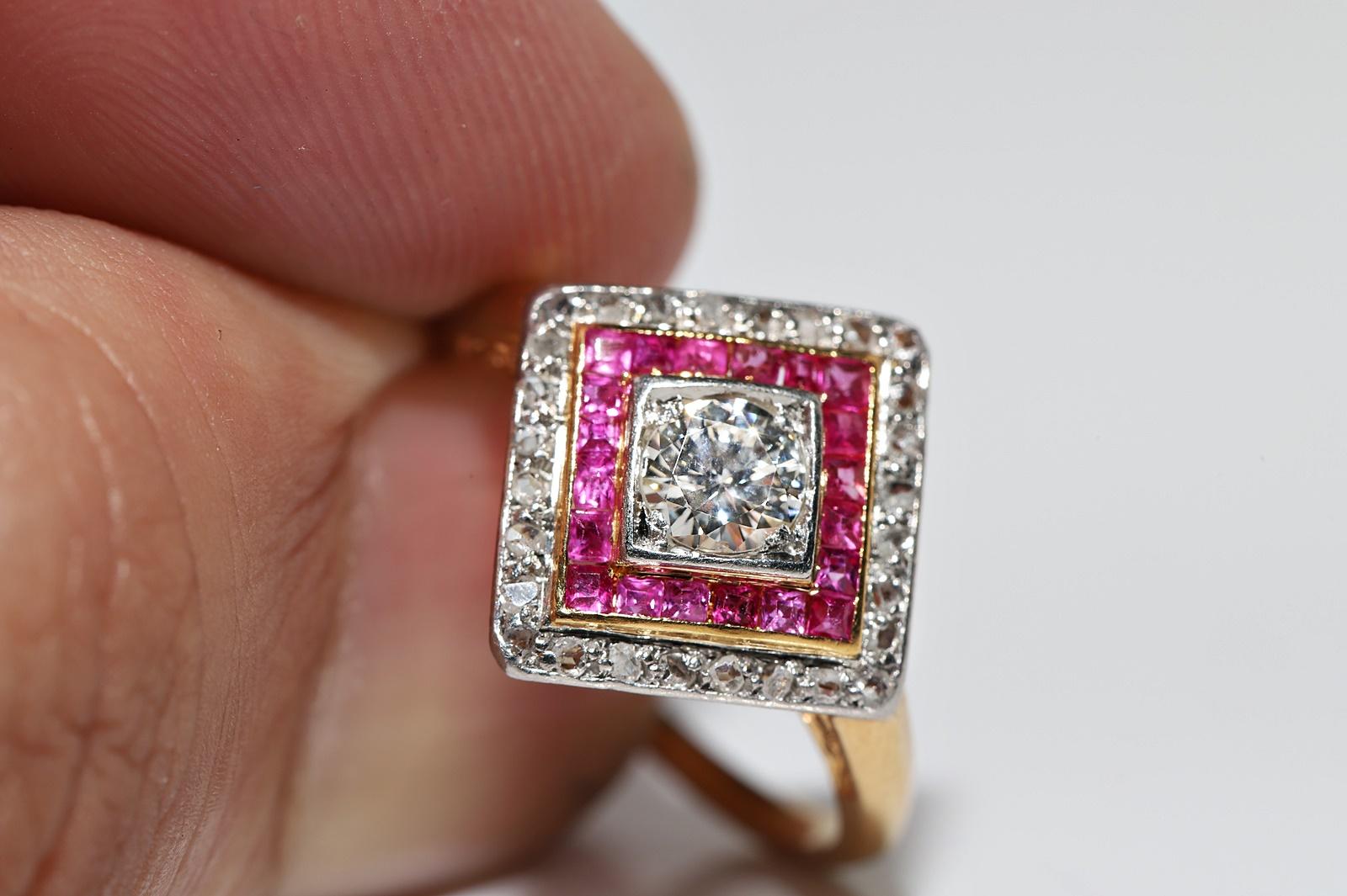 Antique Circa 1920s 18k Gold Natural Diamond And Caliber Ruby Ring For Sale 8