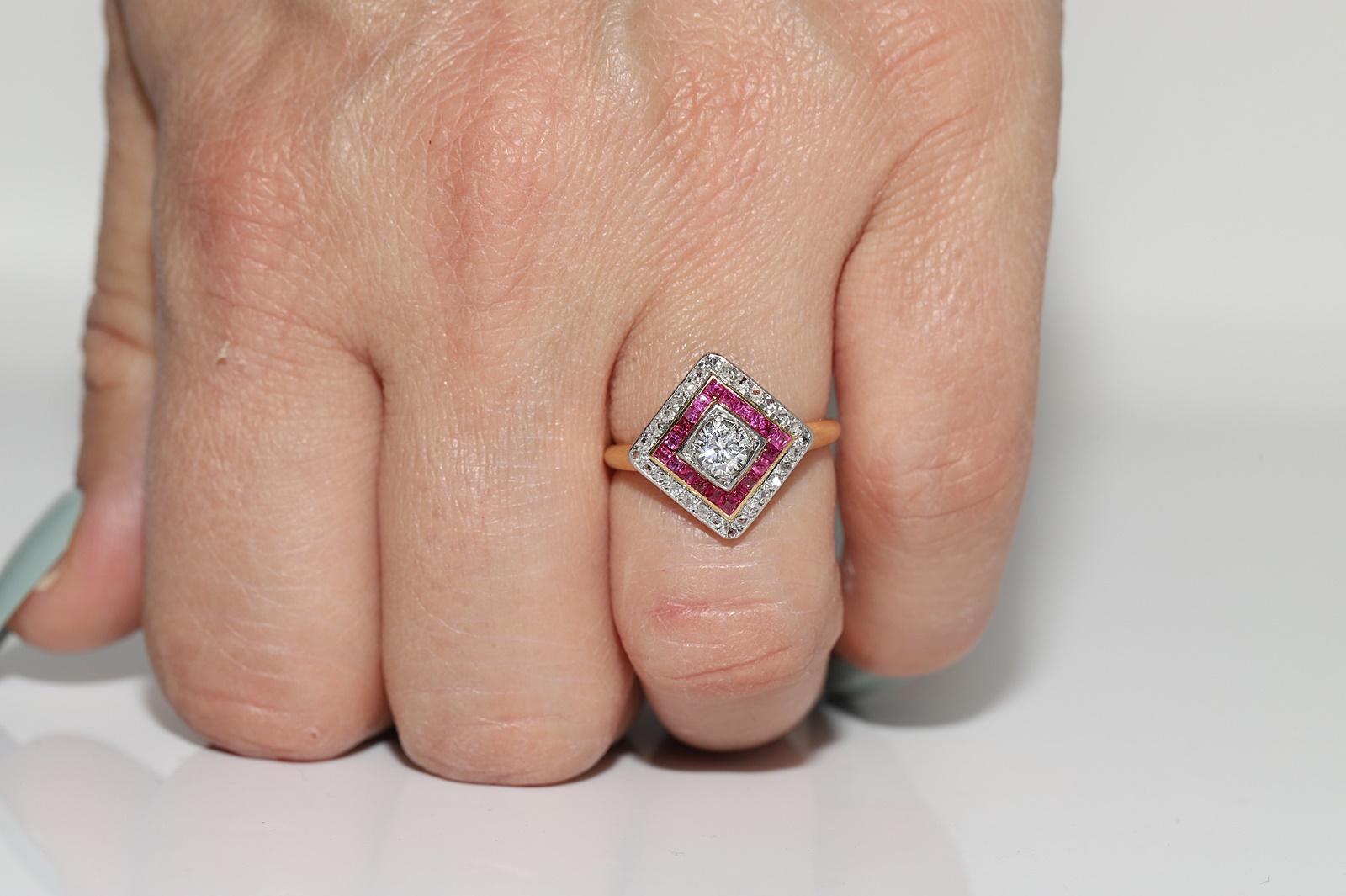 Antique Circa 1920s 18k Gold Natural Diamond And Caliber Ruby Ring For Sale 10