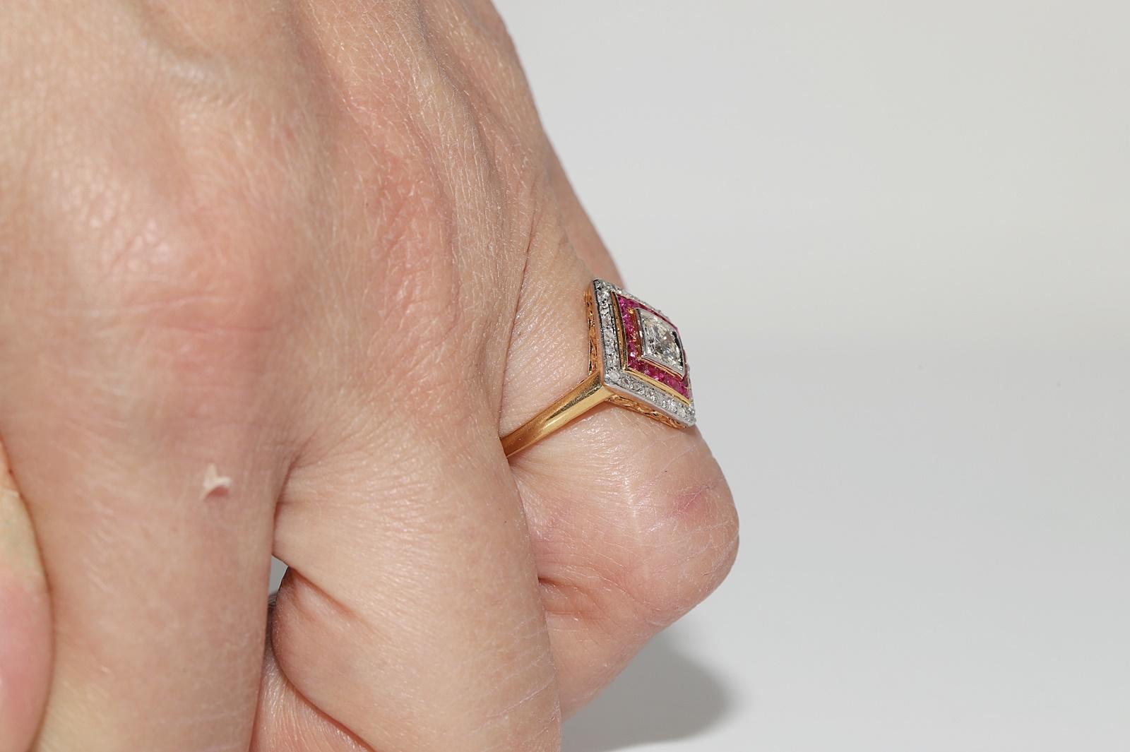 Antique Circa 1920s 18k Gold Natural Diamond And Caliber Ruby Ring For Sale 11