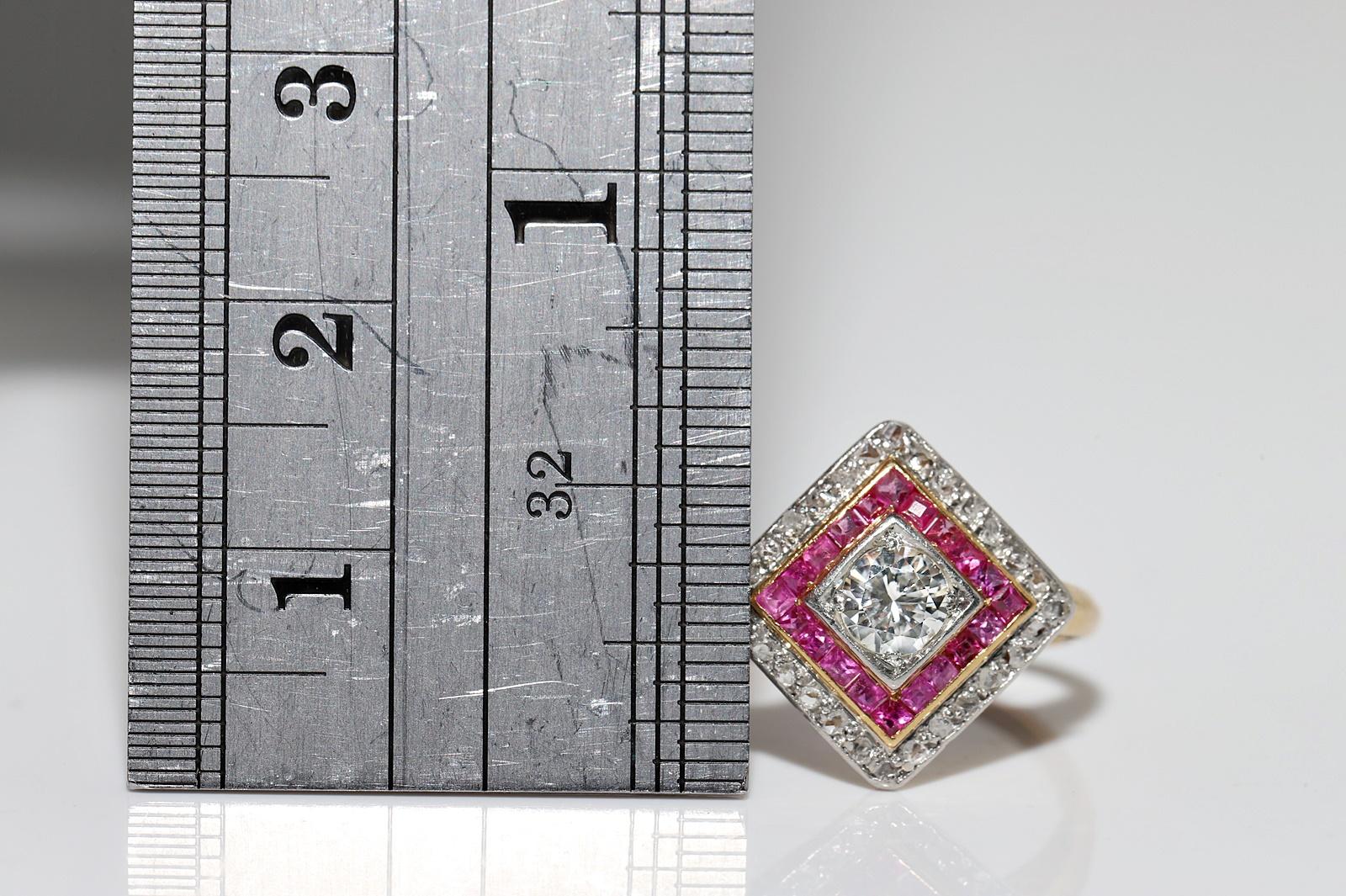 Antique Circa 1920s 18k Gold Natural Diamond And Caliber Ruby Ring In Good Condition For Sale In Fatih/İstanbul, 34