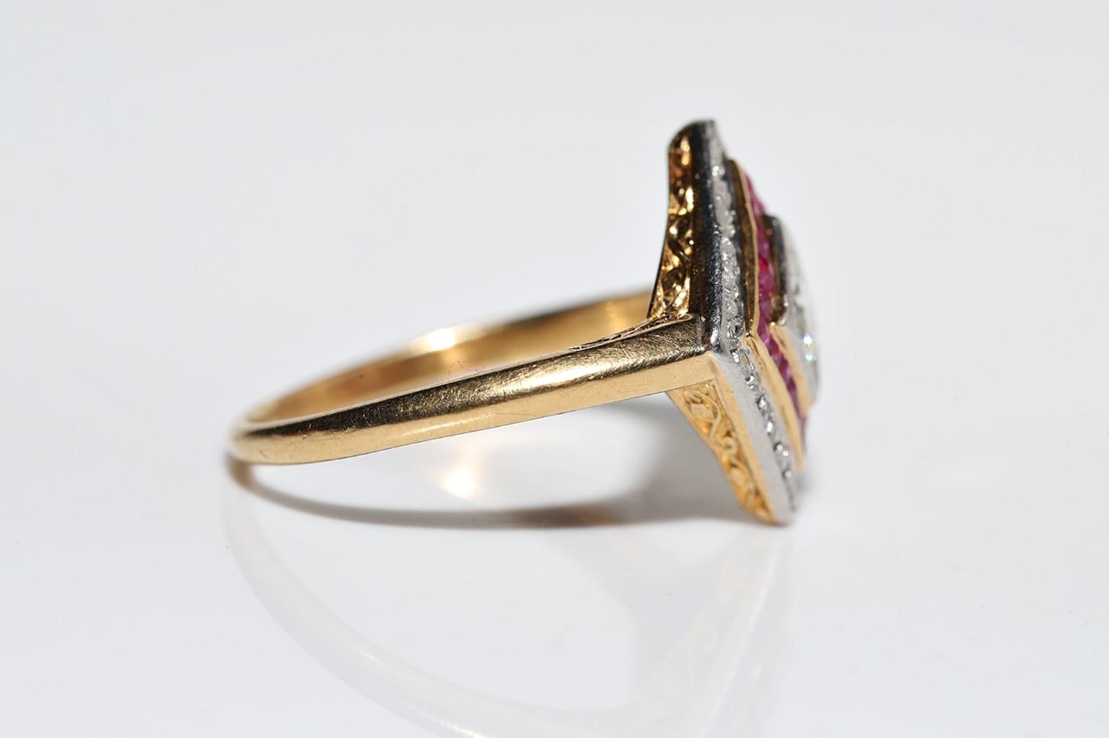 Antique Circa 1920s 18k Gold Natural Diamond And Caliber Ruby Ring For Sale 1