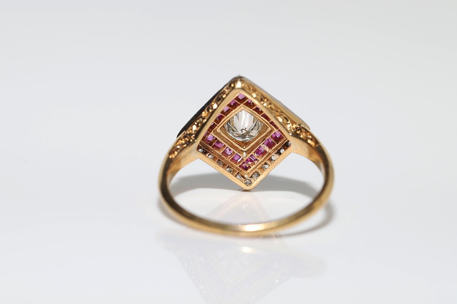Antique Circa 1920s 18k Gold Natural Diamond And Caliber Ruby Ring For Sale 2