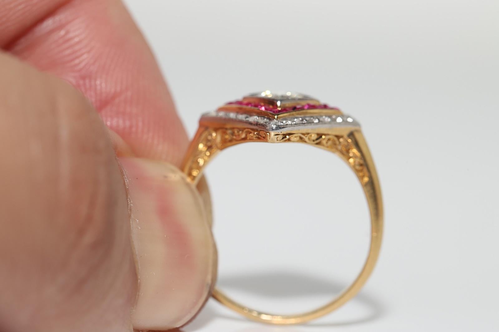 Antique Circa 1920s 18k Gold Natural Diamond And Caliber Ruby Ring For Sale 3