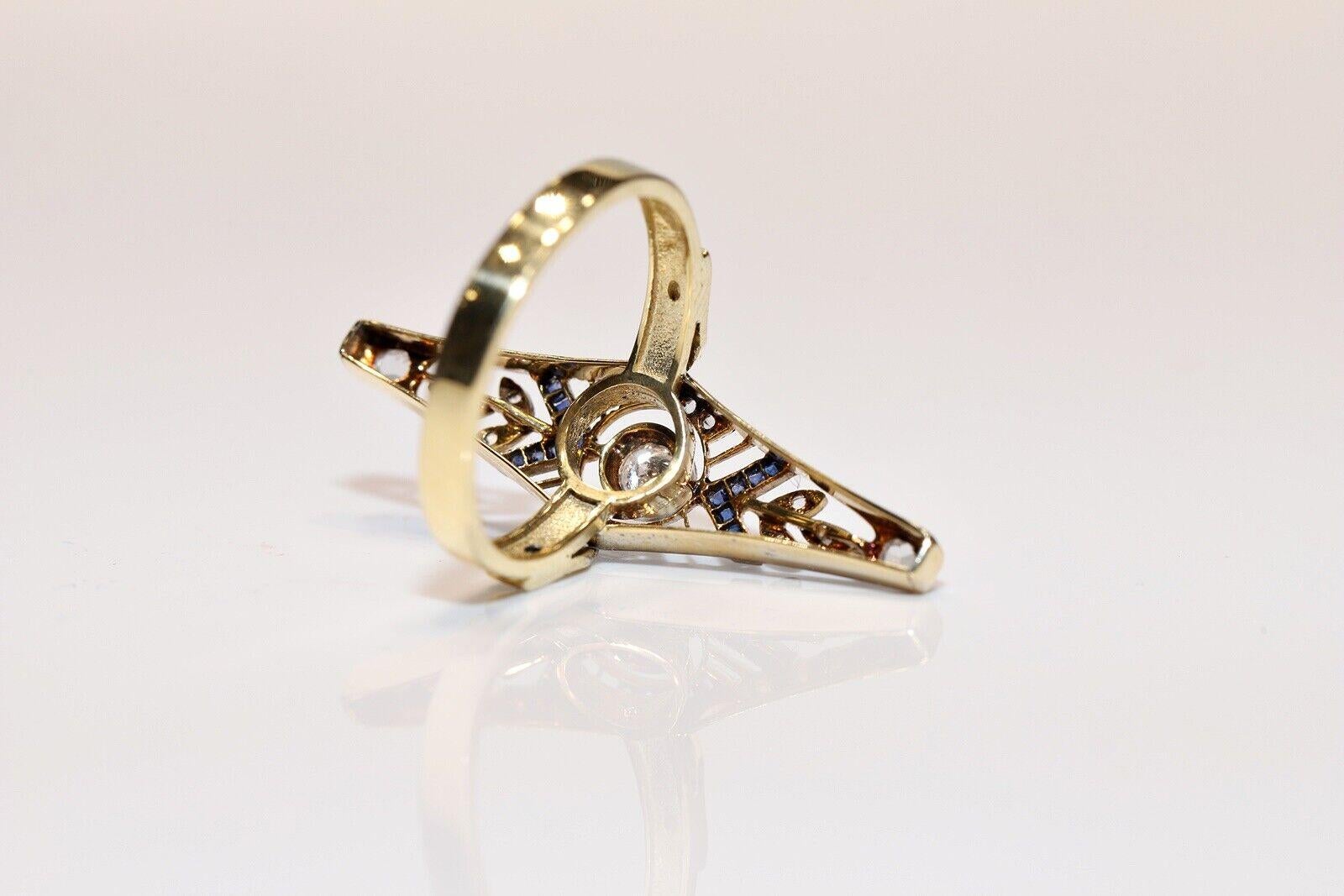 En très bon état.
Le poids total est de 4.9 grammes.
Totalement saphir 0,25 carat.
Le diamant de taille brillant est de 0,15 carat.
Le diamant est totalement taillé en rose et mesure 0,15 carat.
Le diamant est a  Couleur G-H et clarté vs-vvs-s1.
La