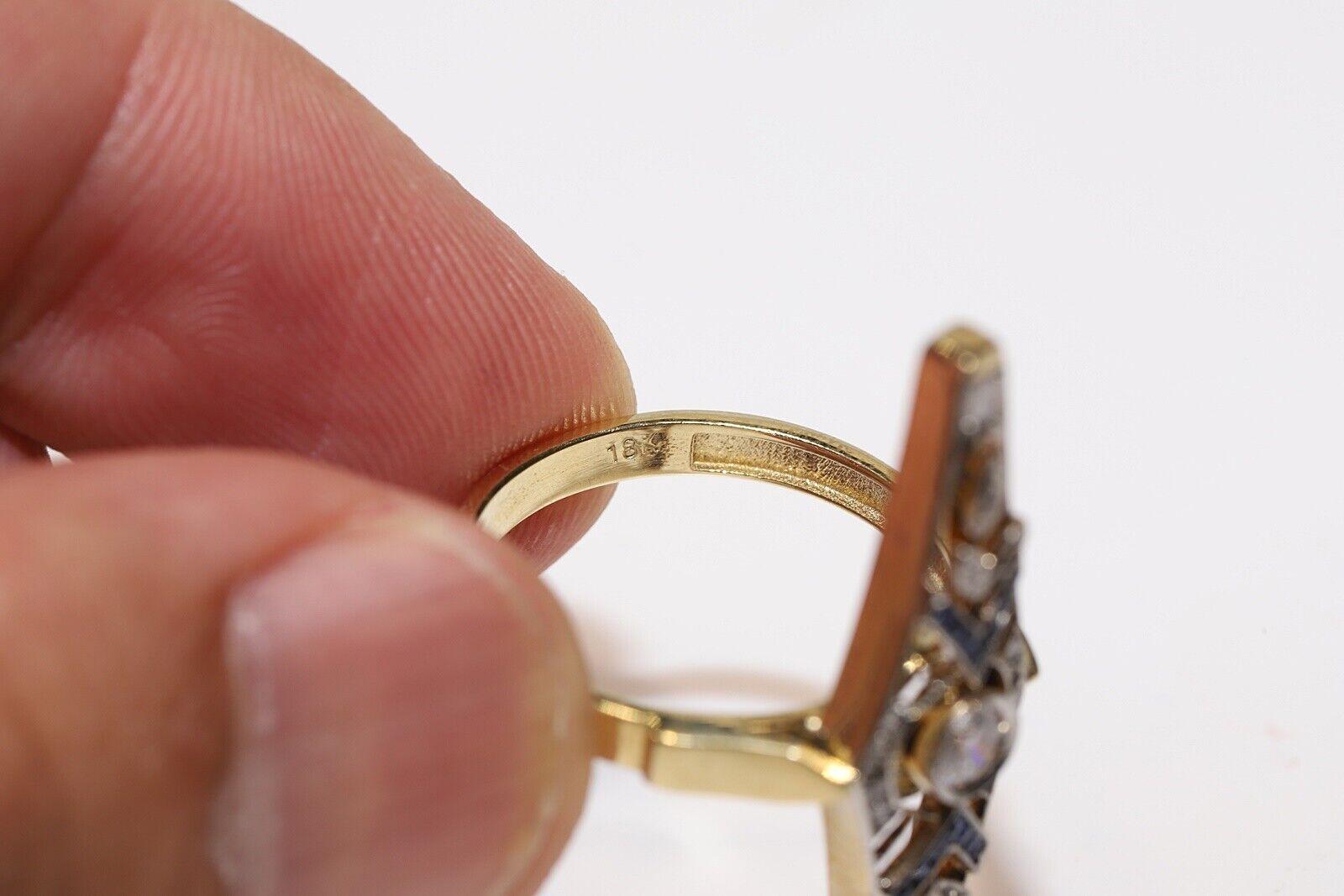 Antique Circa 1920s 18k Gold Natural Diamond And Caliber Sapphire Decorated Ring In Good Condition For Sale In Fatih/İstanbul, 34