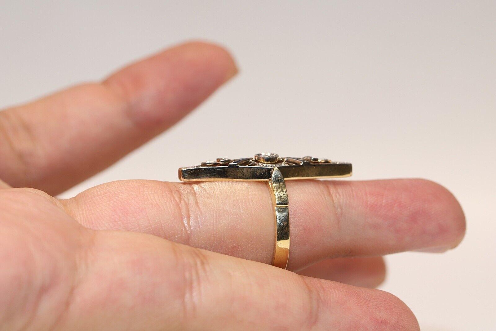 Bague ancienne des années 1920 en or 18 carats décorée de diamants naturels et de saphirs calibrés Pour femmes en vente