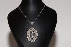 Antique Circa 1920s 18k Gold Natural Diamond And Pearl Pendant Necklace