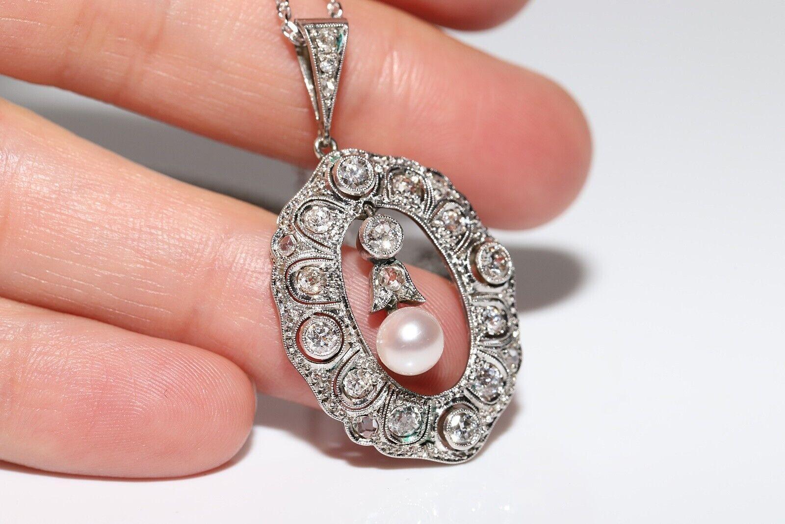 Collar Colgante Antiguo Circa 1920s Oro 18k Diamante Natural y Perla Art Decó en venta