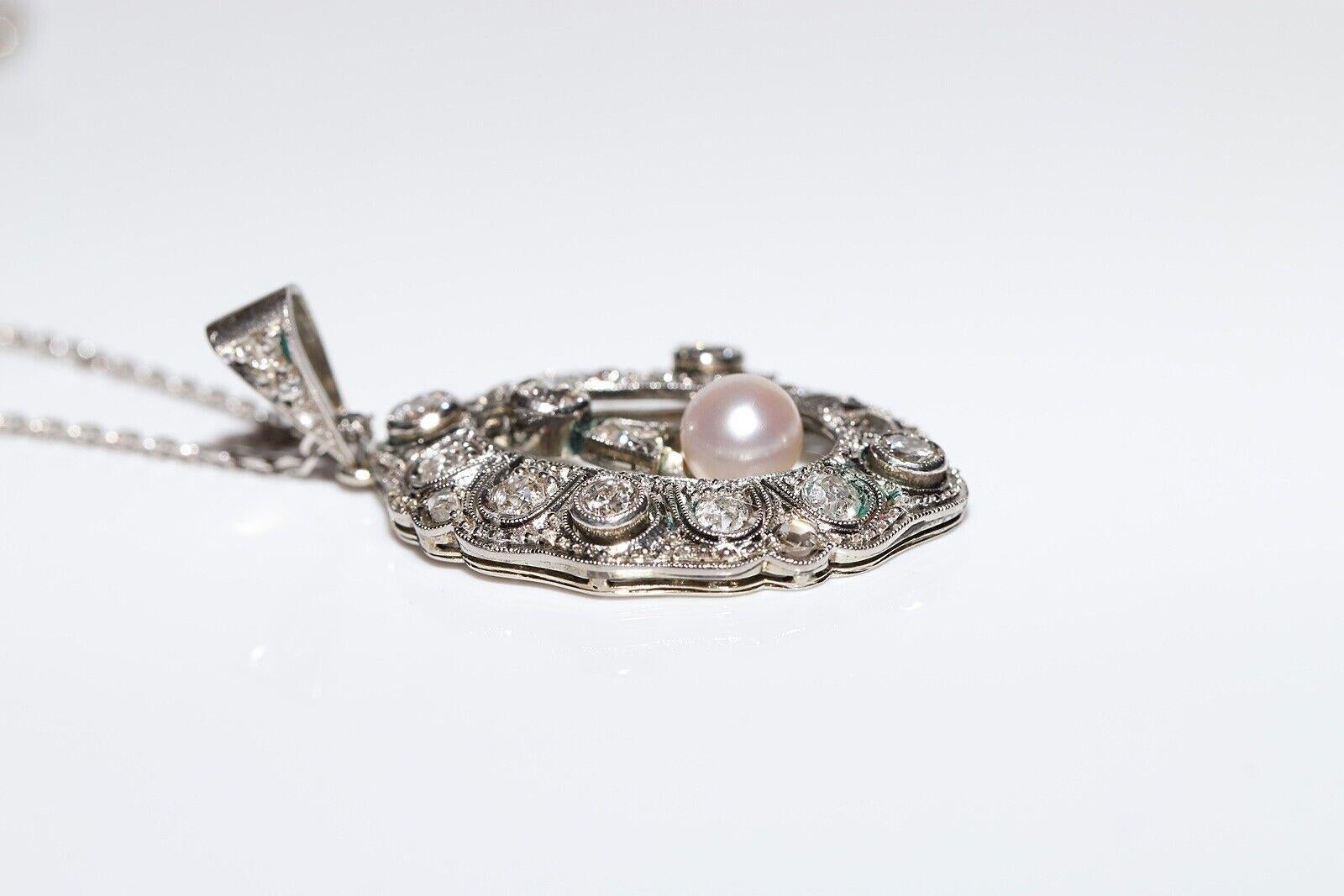 Collar Colgante Antiguo Circa 1920s Oro 18k Diamante Natural y Perla Talla antigua en venta