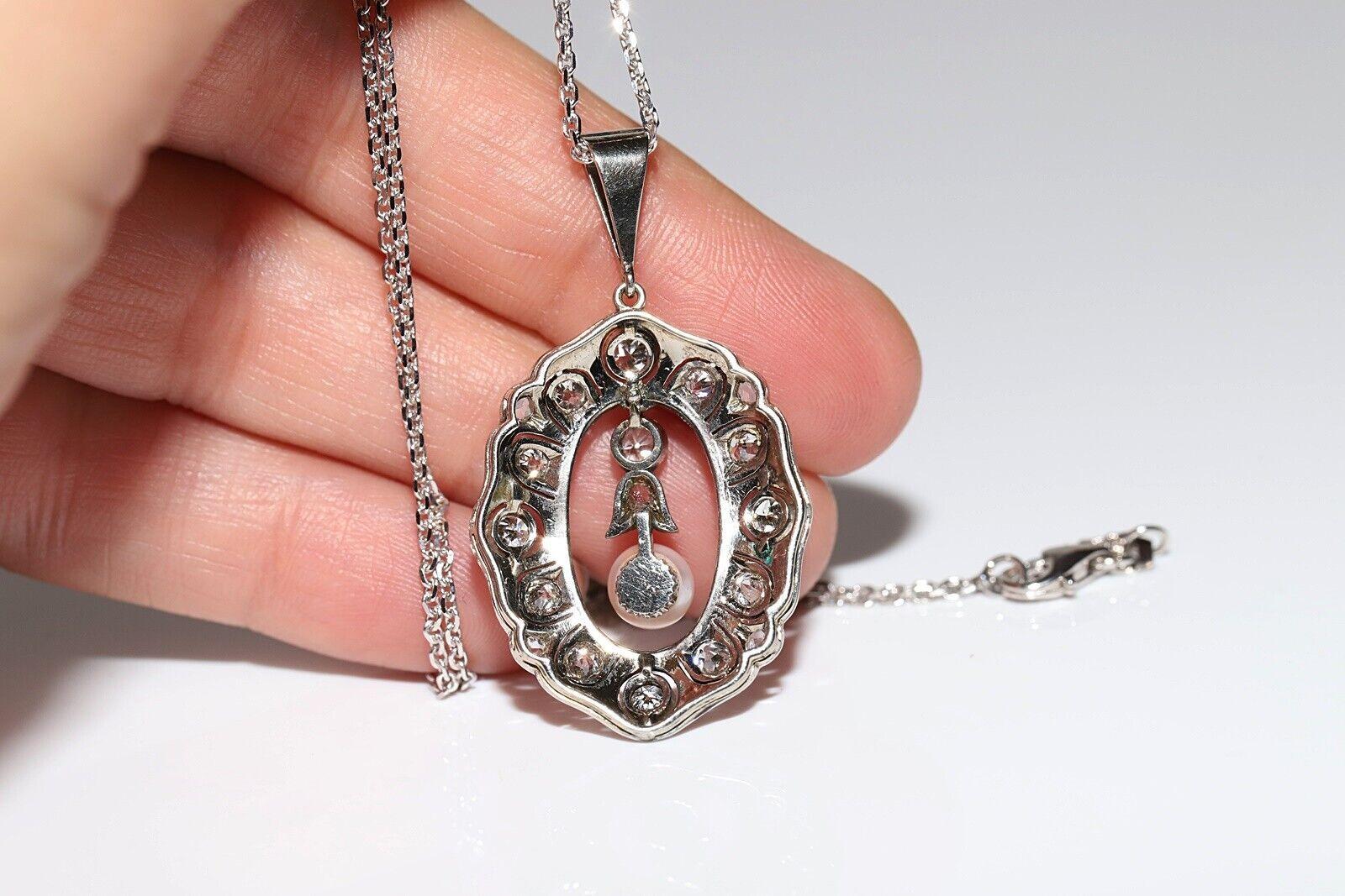 Collar Colgante Antiguo Circa 1920s Oro 18k Diamante Natural y Perla en Bueno estado para la venta en Fatih/İstanbul, 34