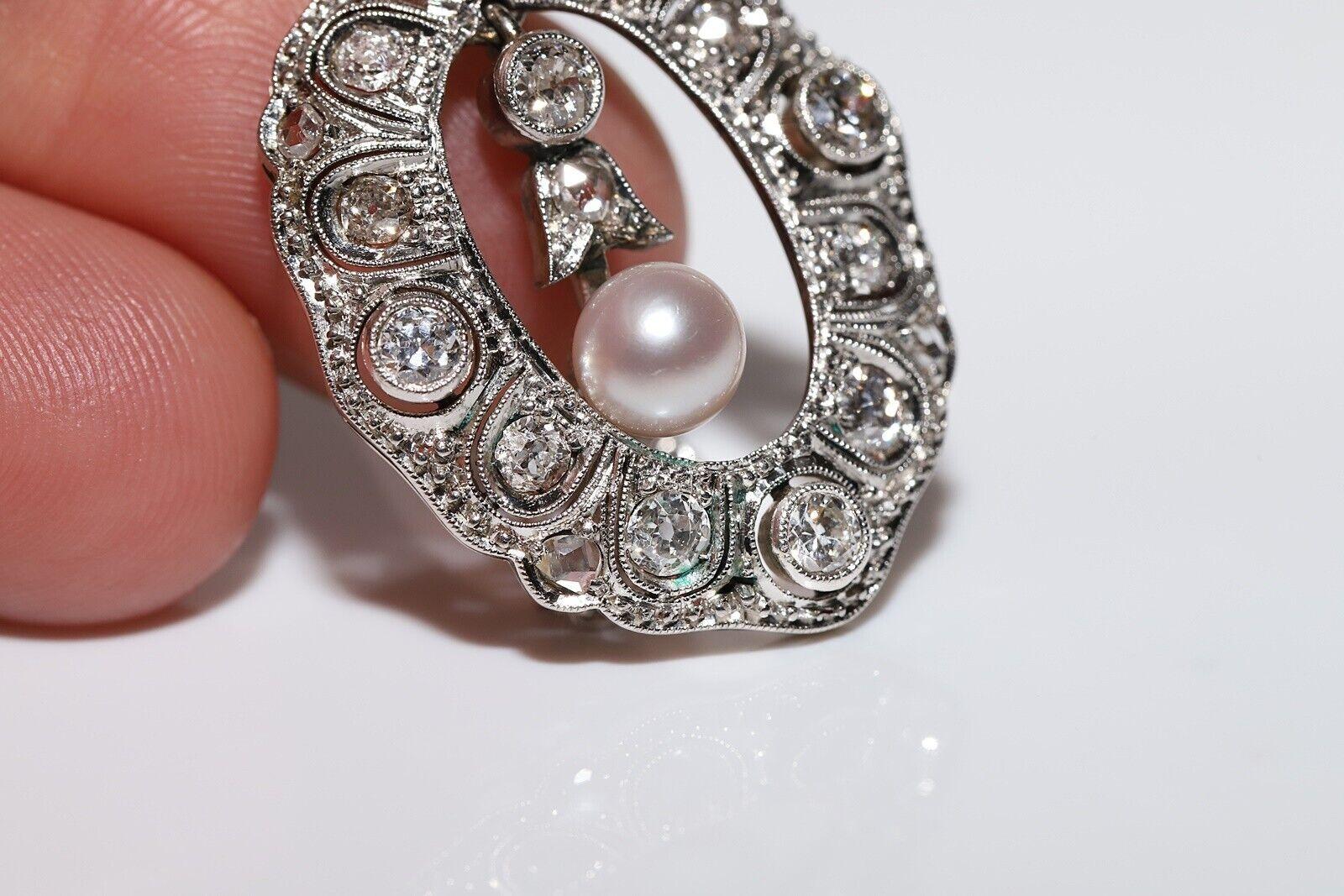 Collar Colgante Antiguo Circa 1920s Oro 18k Diamante Natural y Perla en venta 2