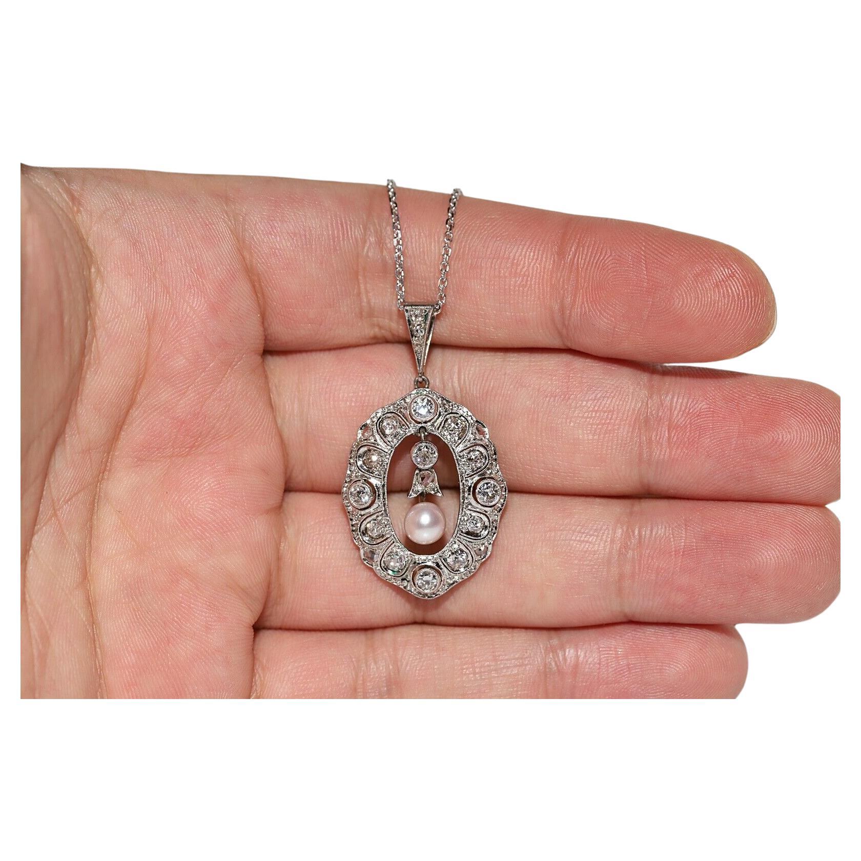 Antike Halskette mit Anhänger aus 18 Karat Gold mit natürlichem Diamanten und Perlen, ca. 1920er Jahre