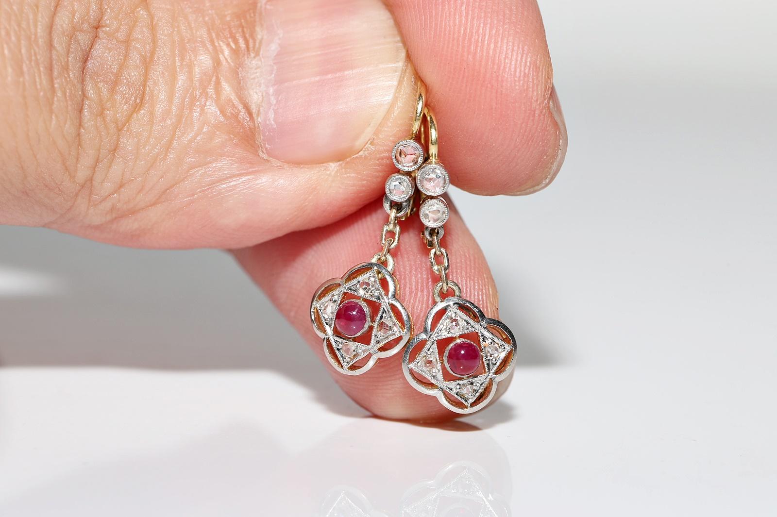 Antique Circa 1920s 18k Gold Natural Diamond And Ruby Decorated Drop Earring In Good Condition In Fatih/İstanbul, 34