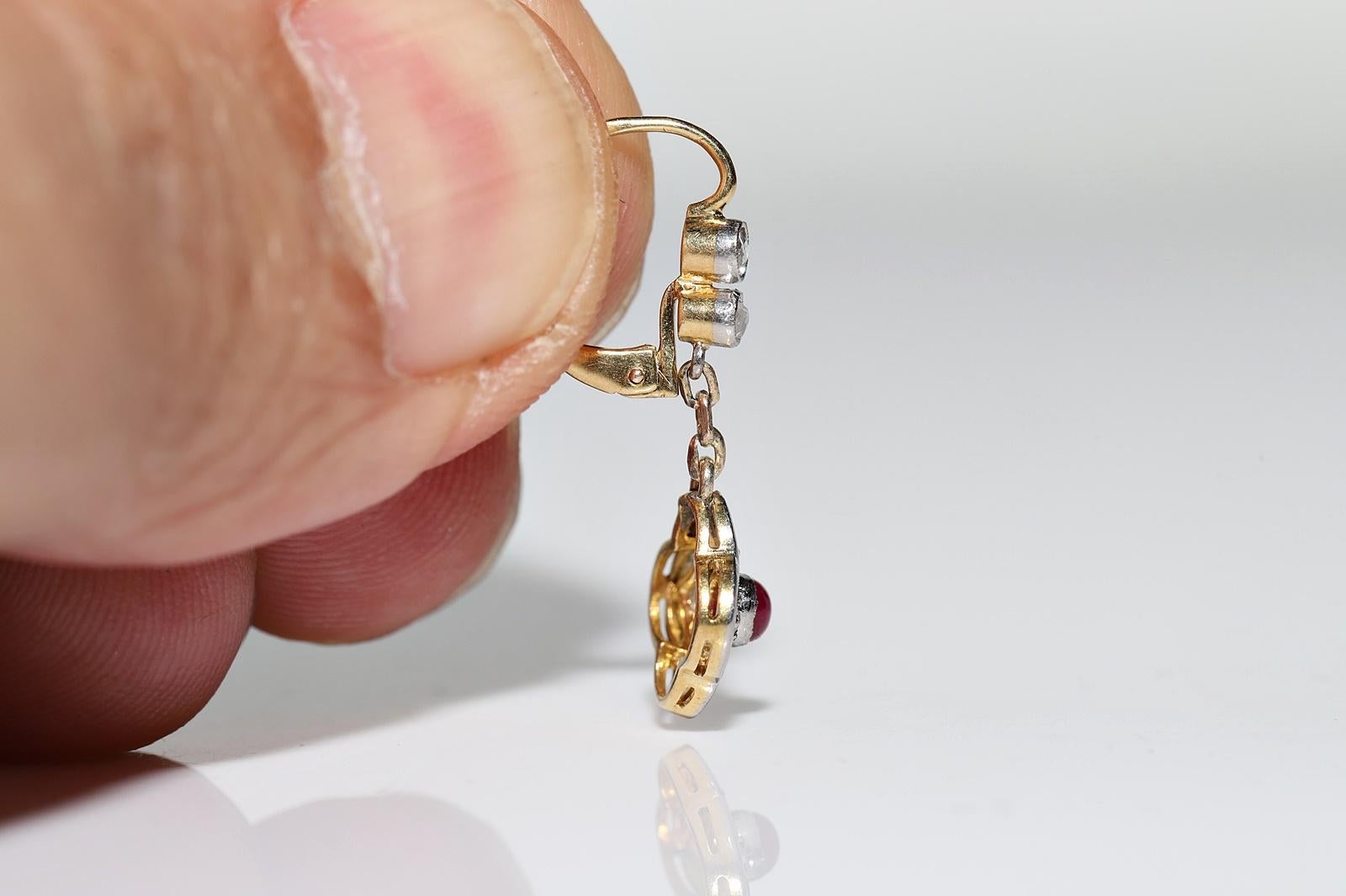 Women's Antique Circa 1920s 18k Gold Natural Diamond And Ruby Decorated Drop Earring