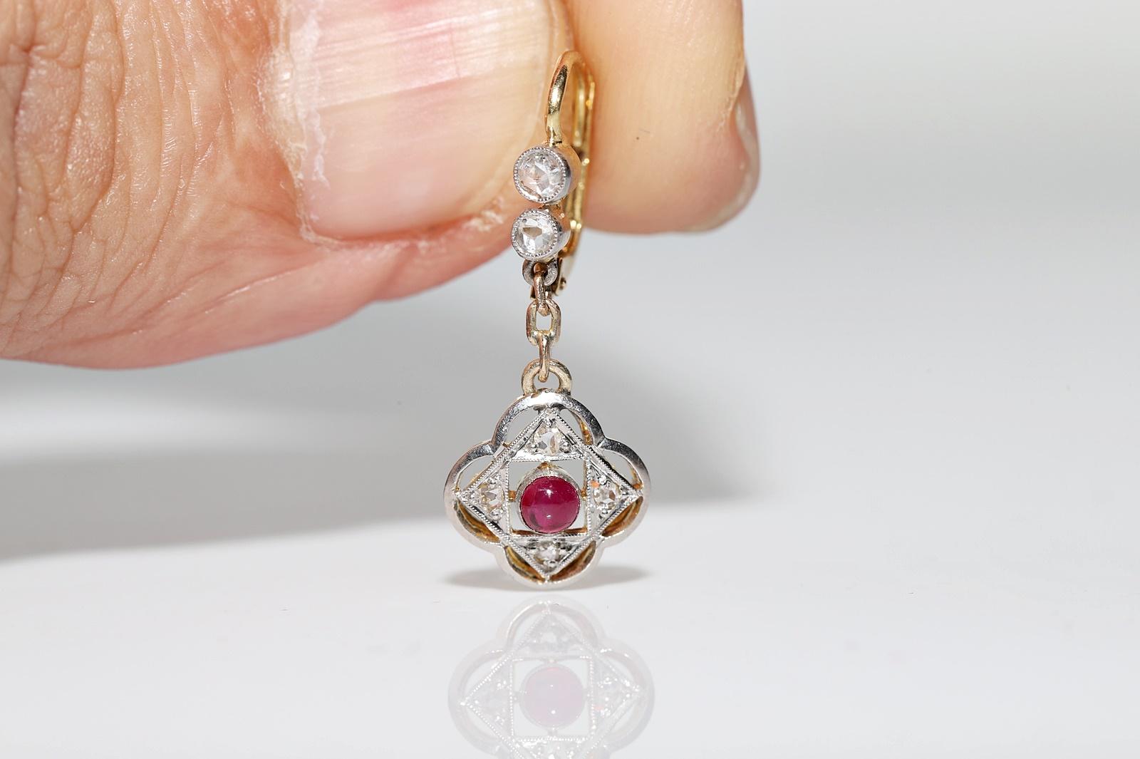 Antique Circa 1920s 18k Gold Natural Diamond And Ruby Decorated Drop Earring 1