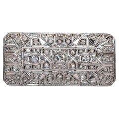 Broche ancienne Art déco des années 1920 en or 18 carats décorée de diamants naturels 